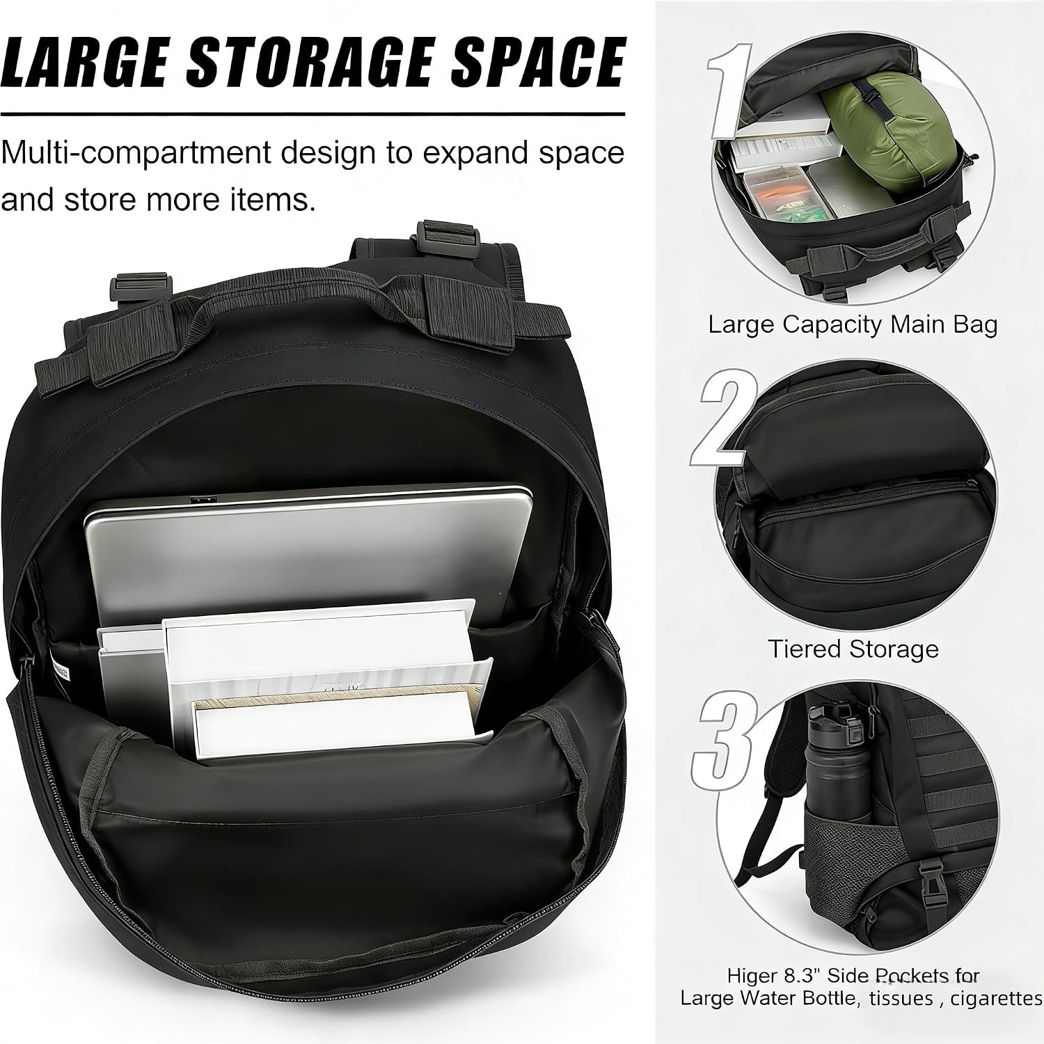 30L Tactical Backpack for Men,Military MOLLE for Camping Fishing Travel | 3 Days,High-strength nylon,Water repellency,Large capacity, Lightweight,Pouches,All-day comfortable carrying