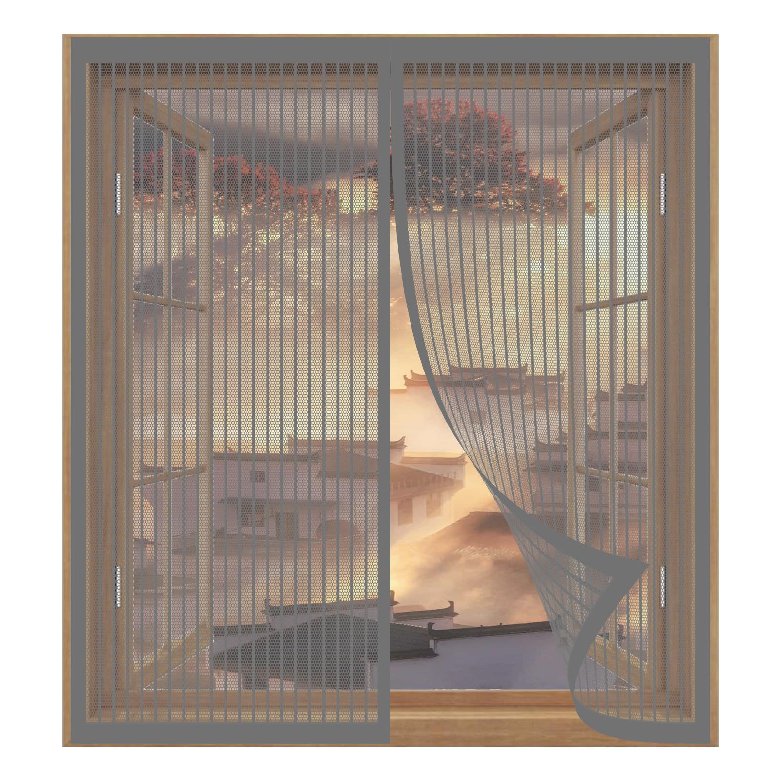 Moustiquaire pour fenêtre 110 x 135 cm gris sans perçage à fermeture automatique