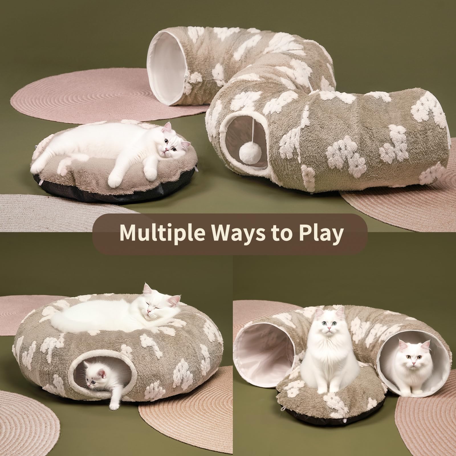 Pesen Cama de túnel de Navidad para gatos con cojín suave, juguetes para gatos de interior que mejoran la unión entre mascotas y propietarios, fomentan la exploración y satisfacen los instintos