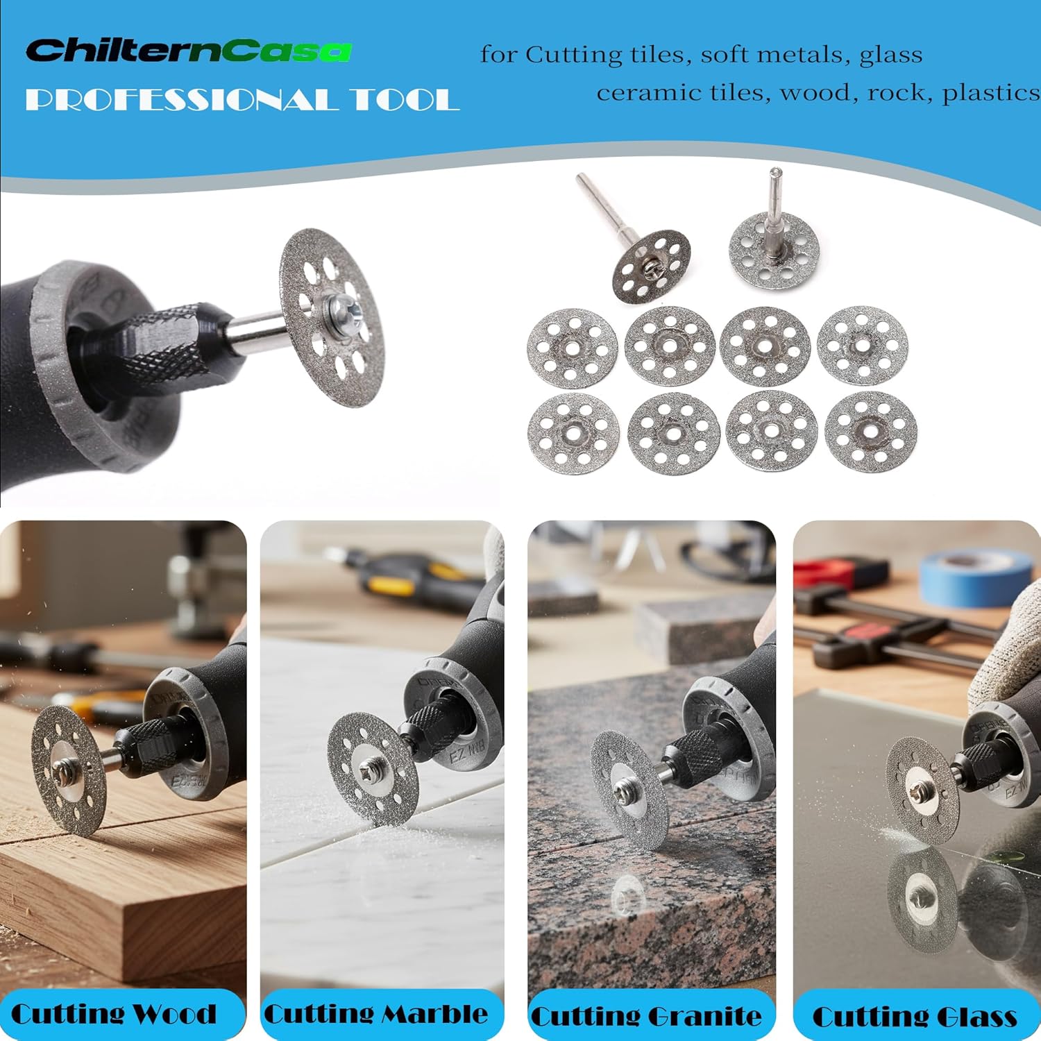 22mm 7/8" Diamond Cutting Wheel, 3mm 1/8 Inch Mandrel Cut Off Discs Rotray Tools for Dremel Pack of 12 Pcs