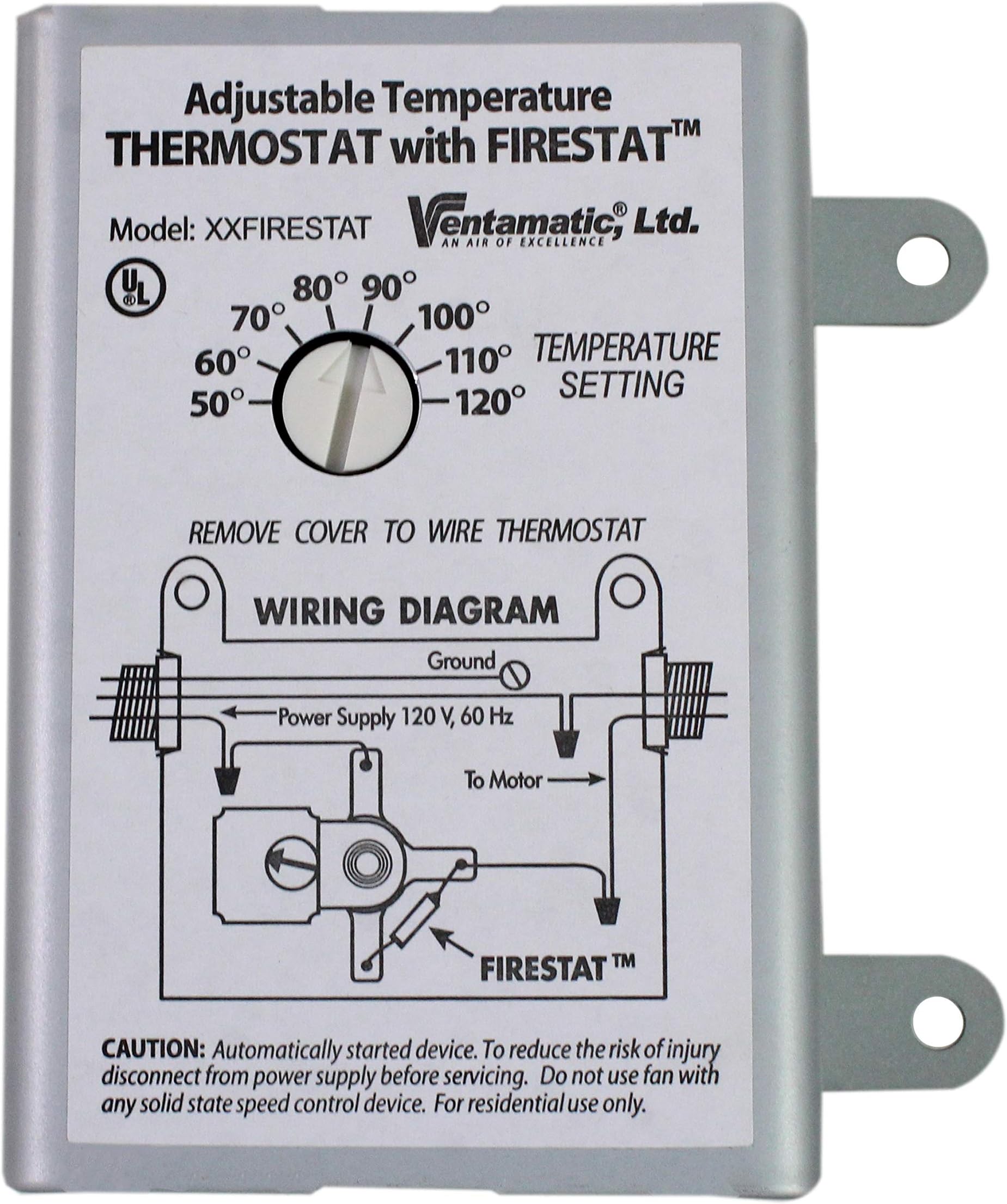 Ventamatic XXFIRESTAT 10-Amp Adjustable Programmable Thermostat with Firestat for Power Attic Ventilators, Replacement Thermostat , White