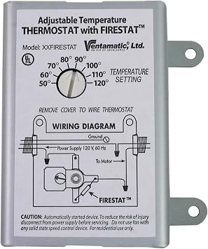 Ventamatic XXFIRESTAT 10-Amp Adjustable Programmable Thermostat with Firestat for Power Attic Ventilators, Replacement Thermostat , White
