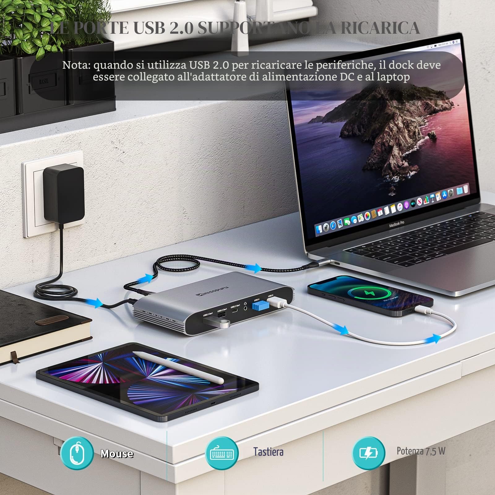 Minisopuru USB C Docking Station (13 IN 1), Displaylink Triple Display Docking Station per MacBook M1/M2/M3/M4/Windows, con 2 HDMI e 2 DisplayPort, 100W PD, dati USB-C, Ethernet, audio, 4 porte USBA