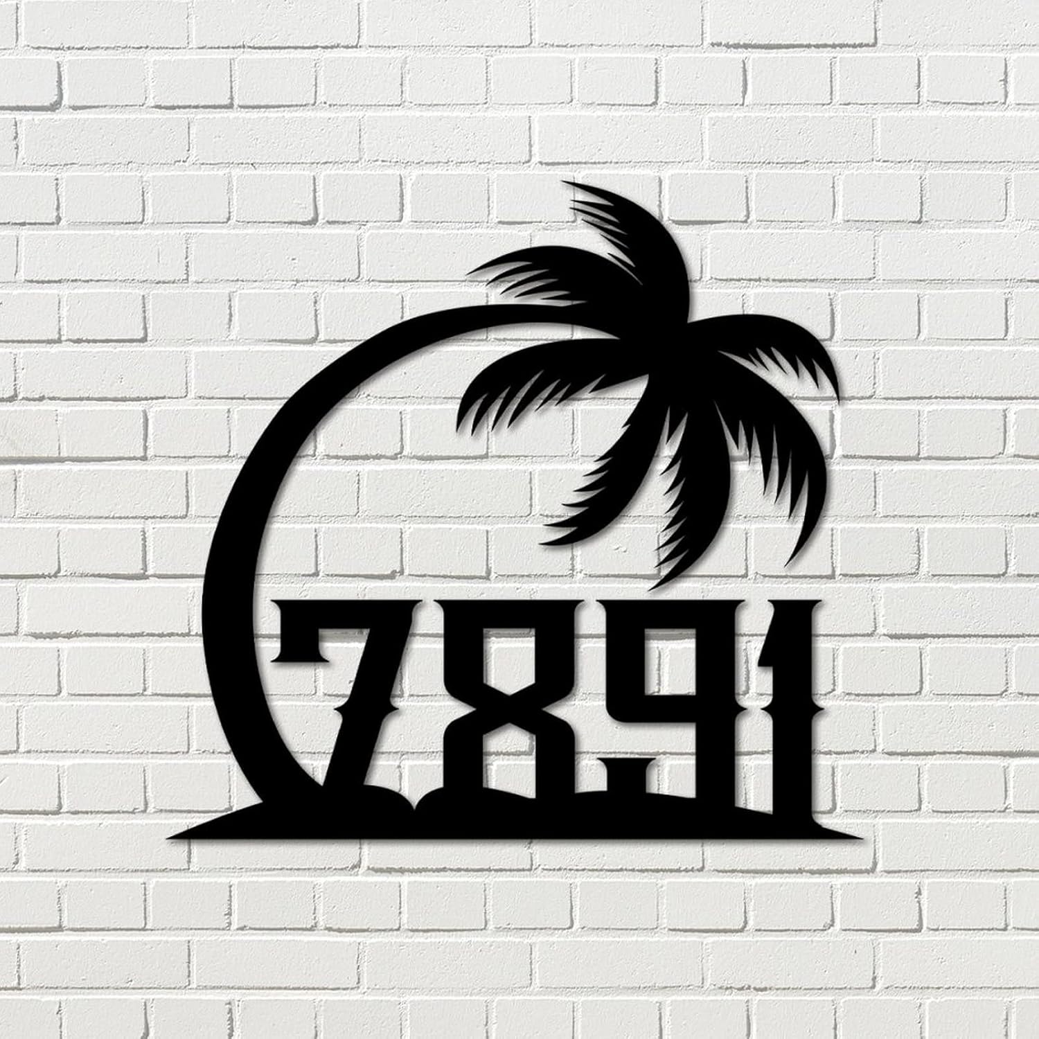 Address Sign Customized Personalized Palm Tree House Number Address Metal Sign 1 House Number Sign Wall Mounted Sign Outdoor Decor Metal Farmhouse for House, Street, Front Door 3D Easy Install Black