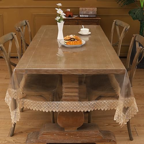 Miniatura 7 de Walrus Protector de mantel de vinilo transparente, impermeable, a prueba de aceite, de plástico, cuadrado, transparente (54 x 84 pulgadas)