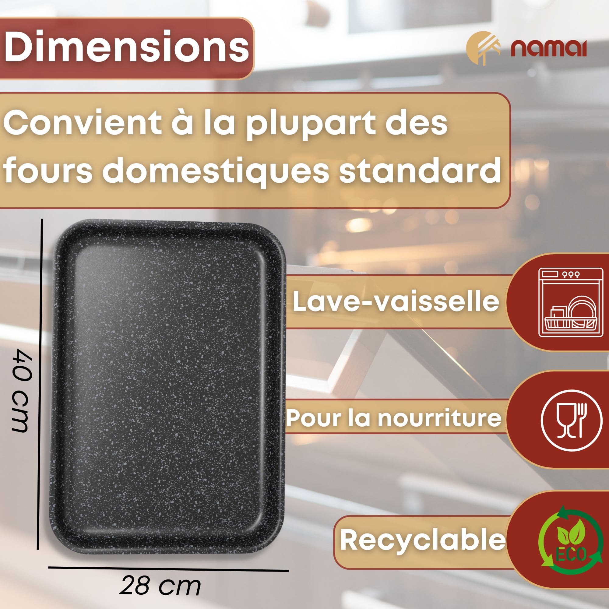 NAMAI - Plat Rectangulaire four - 40CM x 28CM - Antiadhésif - Aluminium - Plaque Pizza - Grand Plat - Plaque à Pâtisserie Pour four (40 x 28 CM)