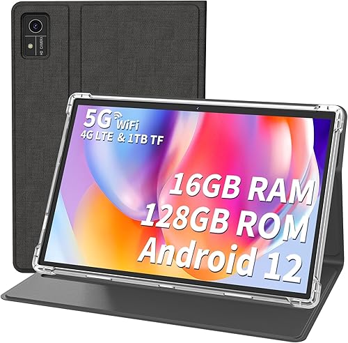 Tablet Android de 10 pulgadas, 16 GB de RAM 128 GB ROM, 1 TB Expand, Android 12 Tablet con Octa-Core, WiFi 5G, 4GLTE, batería de 8000 mAh,