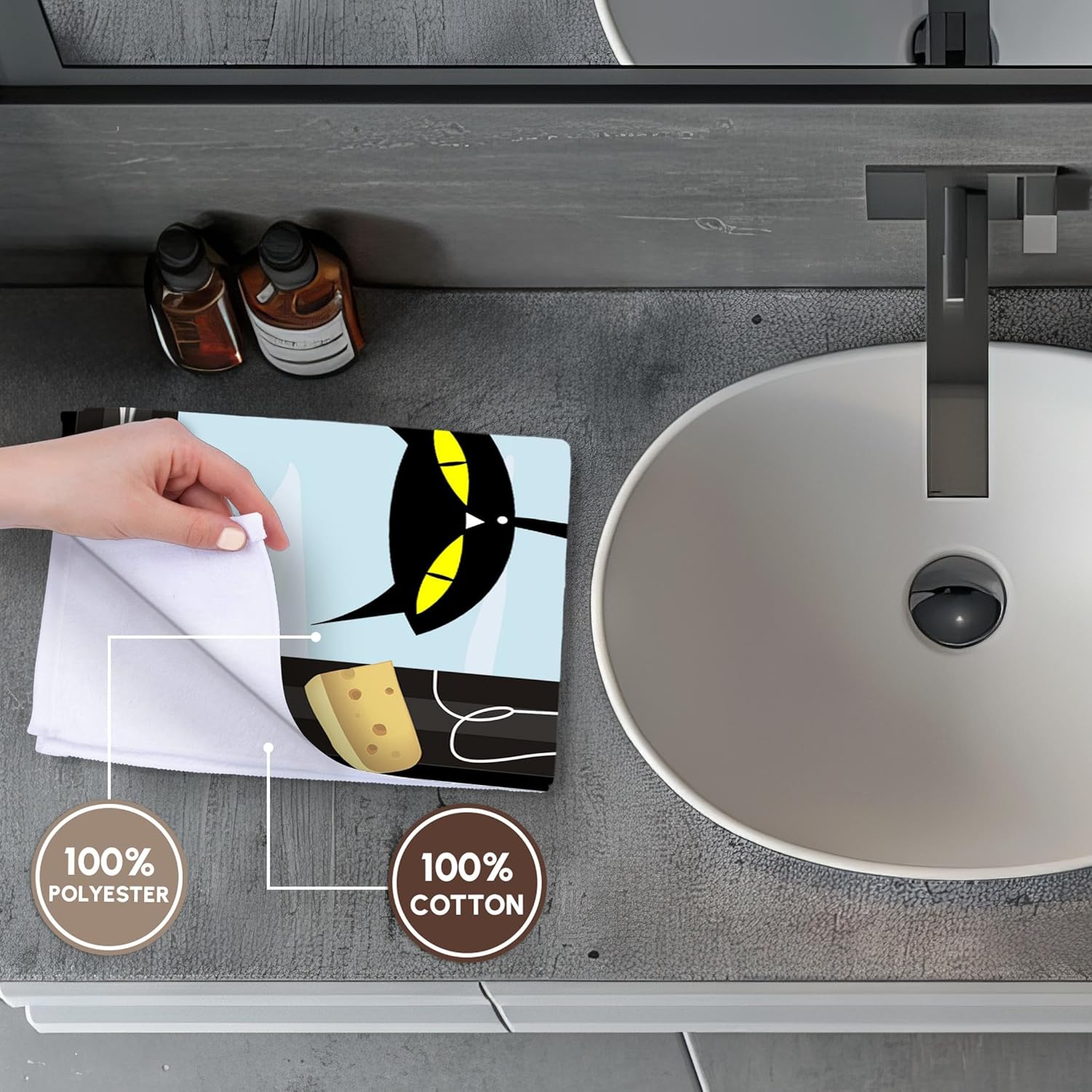 3dRose Gourmet Food Frame Cheese, Checkered Table Cloth, Wine Glasses and a Black Fancy Cartoon cat 22x30 Bath Hand Pool Towel