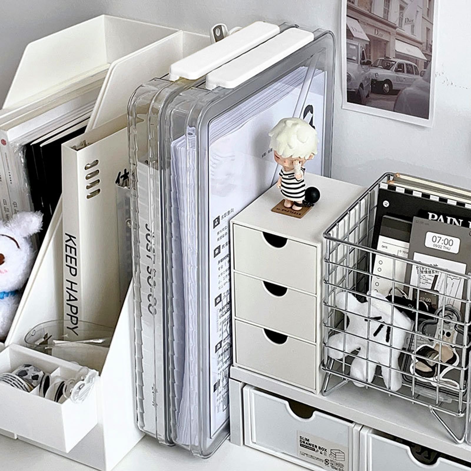 VANRA Clear File Storage Box with Latching Lids Stackable Project Case Organizer Plastic Stacking File System Office Magazine Storage Bin School Supplies Container Portable with Handle (2 White, S) - Image 4