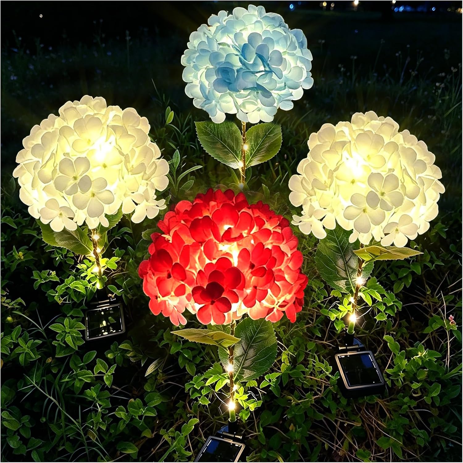 Solar Mega Hydrangea Flower Garden Lights Outdoor 4 Pack, Extra Large Bloom, Upgraded Solar Panel, Waterproof Garden Lights for Yard Lawn Patio Decor, Gift for Mom (4Pack)