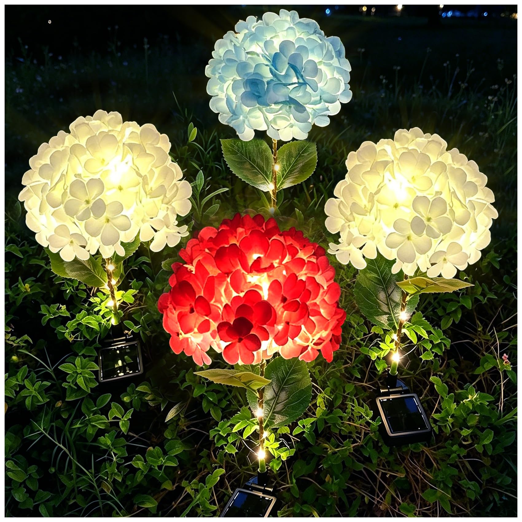 Solar Mega Hydrangea Flower Garden Lights Outdoor 4 Pack, Extra Large Bloom, Upgraded Solar Panel, Waterproof Garden Lights for Yard Lawn Patio Decor, Gift for Mom (4 Pack) — image 1