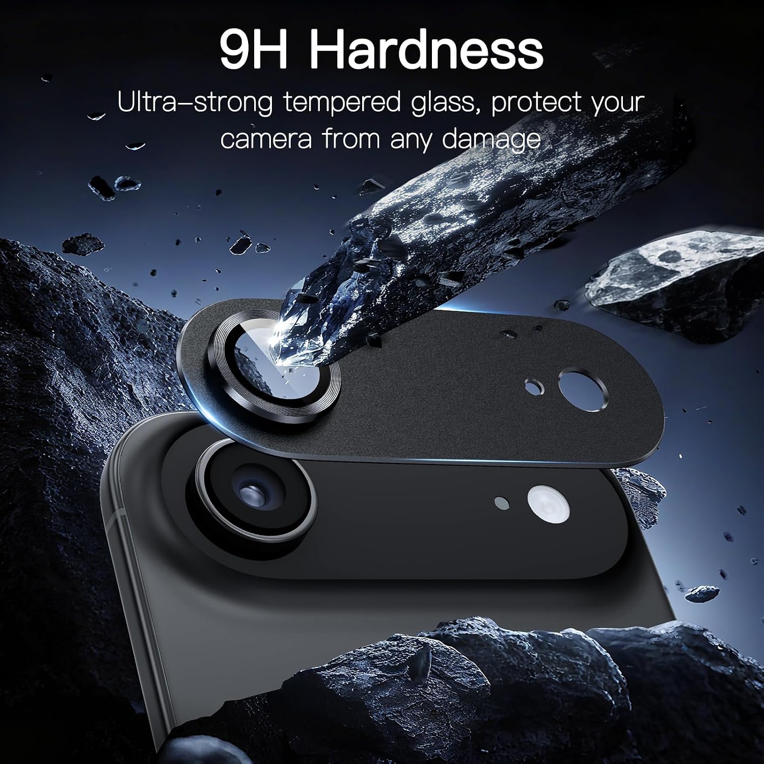 [2 Pack Camera Lens Protector for iPhone 17 Air,9H Tempered Glass,Aviation Aluminum Plate Cover,Night Circle,No Bubble,HD Clarity,Case Friendly,Easy Installation-Black image 2