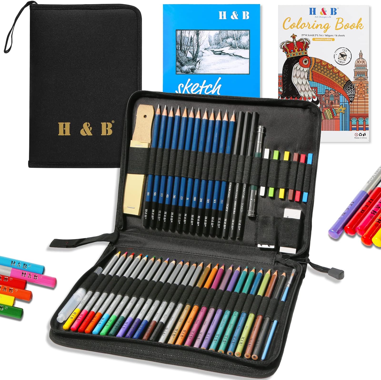 Coloured Pencil,Artist Colouring Pencil,Professional Drawing Pencil Set for Children,Artists Adult,Painter Ideal for Sketching Kids (51 colorful pencils with sketch pad and book)