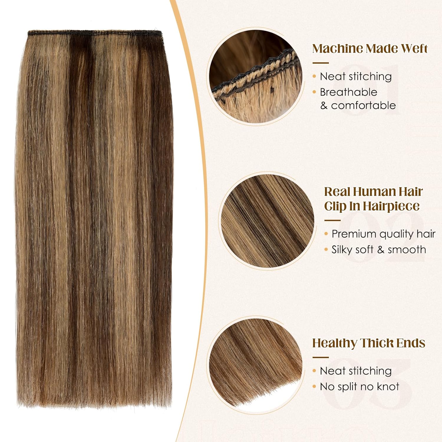 Hairro 4PCS Clip In Short Hair Extensions For Women Human Hair Mini Clip On Hairpiece Invisible Highlight Hairpin Hairpieces Adding Volume Thinning Hair #4P27 Medium Brown&Dark Blonde