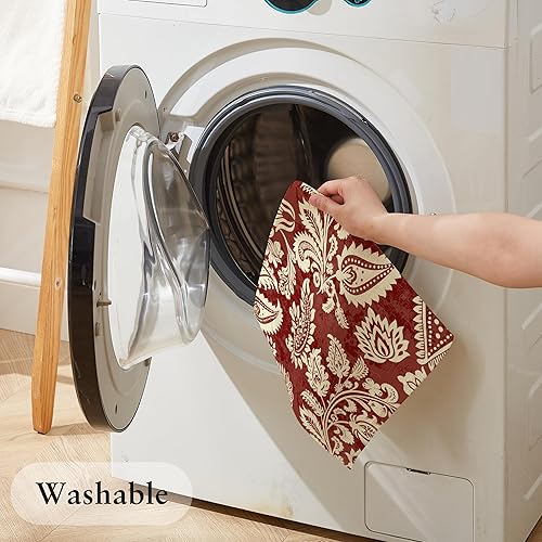 Miniatura 4 de LilyCat Juego de 6 manteles individuales de tela de lino con estampado floral de cachemira roja, duraderos, bohemios, para cocina, rústico, vintage,