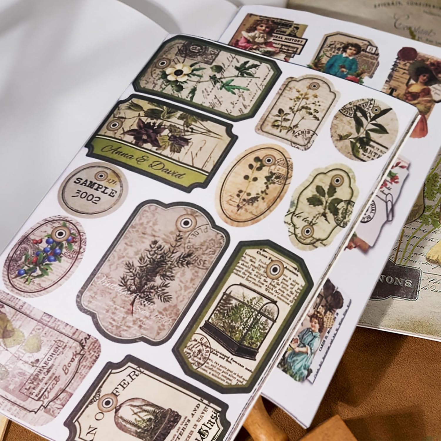 Washi Vintage Ephemera Sticker Book with 360+ Retro Figure Botanical Stickers and 10Sheets Collage Papers for Journaling Supplies Kit Scrapbook Embellishments DIY Paper Crafts