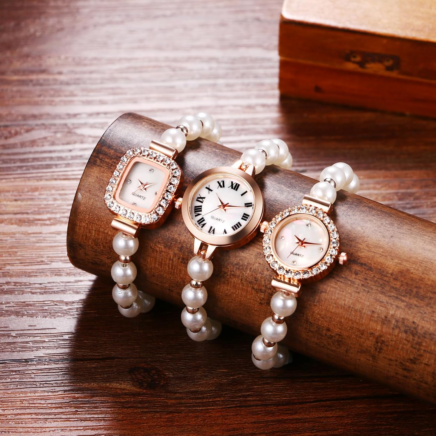 Avaner Women's Bracelet Wrist Watches: Pearls Slim Strap Rosegold Analog Quartz Elegant Dress Watches - Image 4