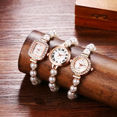 Avaner Women's Bracelet Wrist Watches: Pearls Slim Strap Rosegold Analog Quartz Elegant Dress Watches