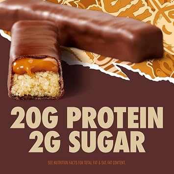 GHOST PROTEIN BAR, CHOCOLATE CARAMEL Flavor, 20G Protein, 2G Sugar, 4 Dual-Bar Packs, 9.2 oz