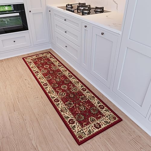 Ottomanson Alfombra de pasillo de 1 pie 10 pulgadas x 7 pies, antideslizante, oriental, fácil de limpiar, alfombra de lavandería, duradera y apta