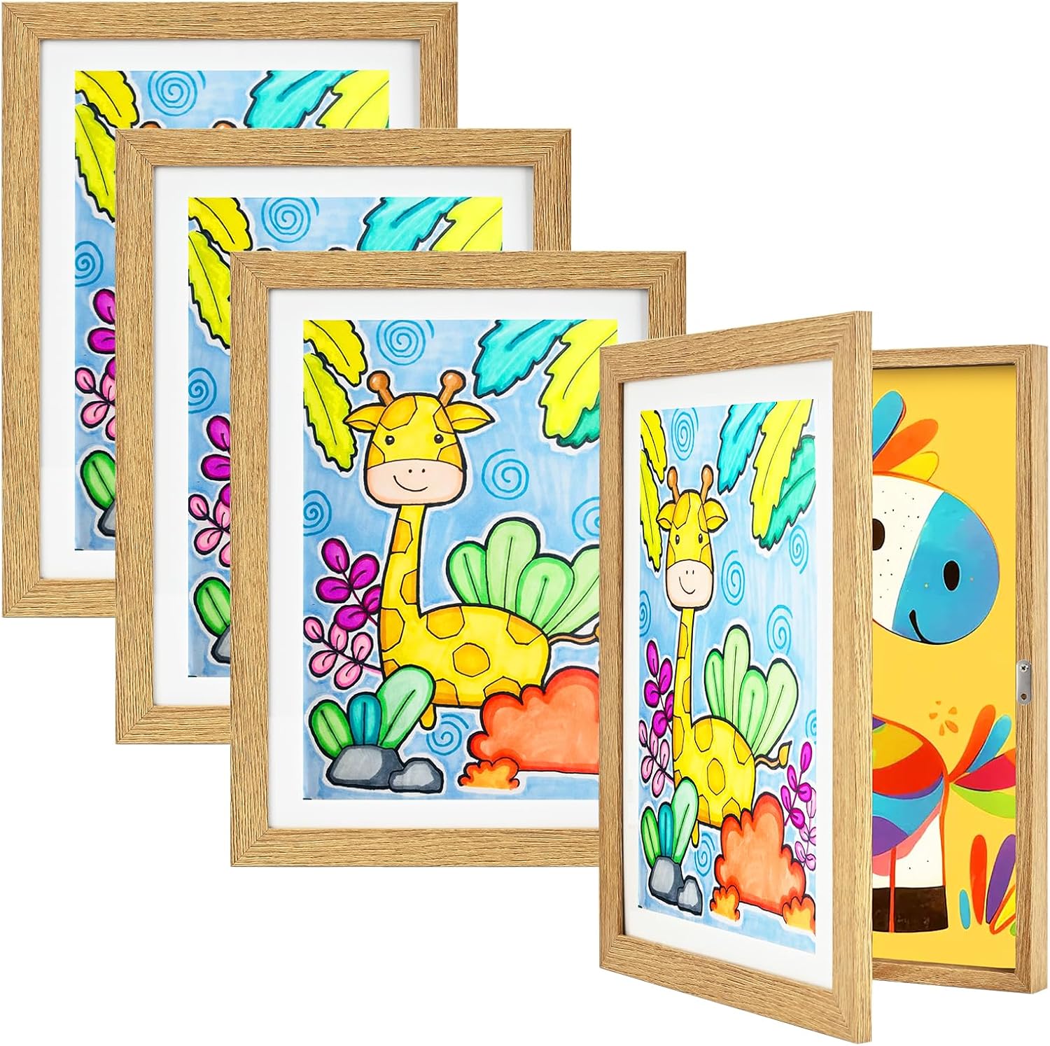 4 Pack Kids Art Frames, Kids Artwork Frames Changeable, 8.5 x 11 Inch Children Art Projects Children Art Frame Front Opening Picture Display Frame Holds 150 Drawings, Black