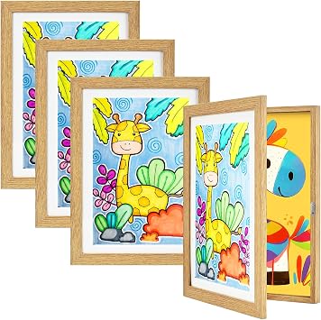 4 Pack Kids Art Frames, 8.5 x 11 Inch Changeable Front Opening, Wood