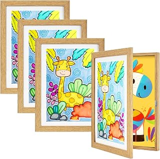 4 Pack Kids Art Frames, Kids Artwork Frames Changeable, 8.5 x 11 Inch Children Art Projects Children Art Frame Front Opening Picture Display Frame Holds 150 Drawings, Wood