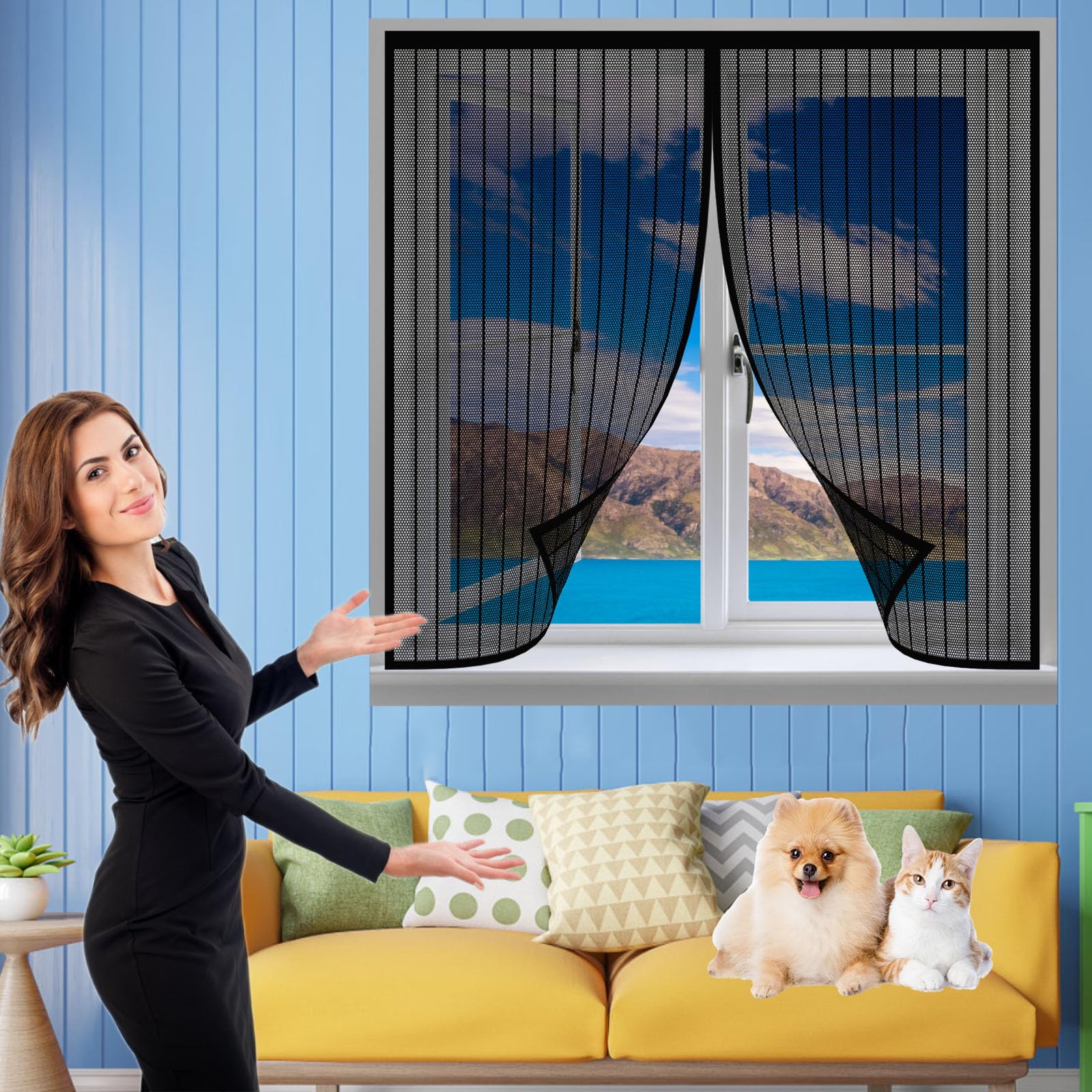 Moustiquaire Fenêtre Magnétique 175x120 cm Rideau Aimanté Noir pour Balcon