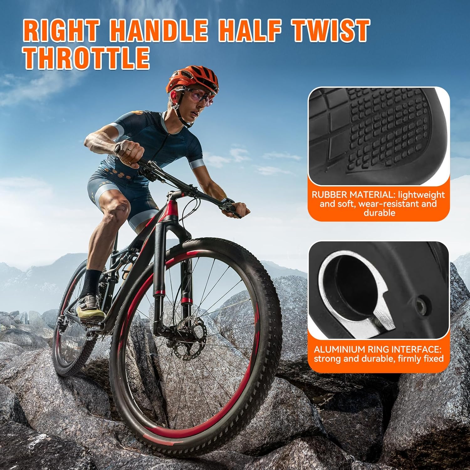 Ebike Half Twist Throttle, FT76X Electric Bicycle Right Handle, Half Throttle Handle with Waterproof Plug, Ebike Modified Thumb Throttle Part for Ebike MTB Conversion Kit Parts