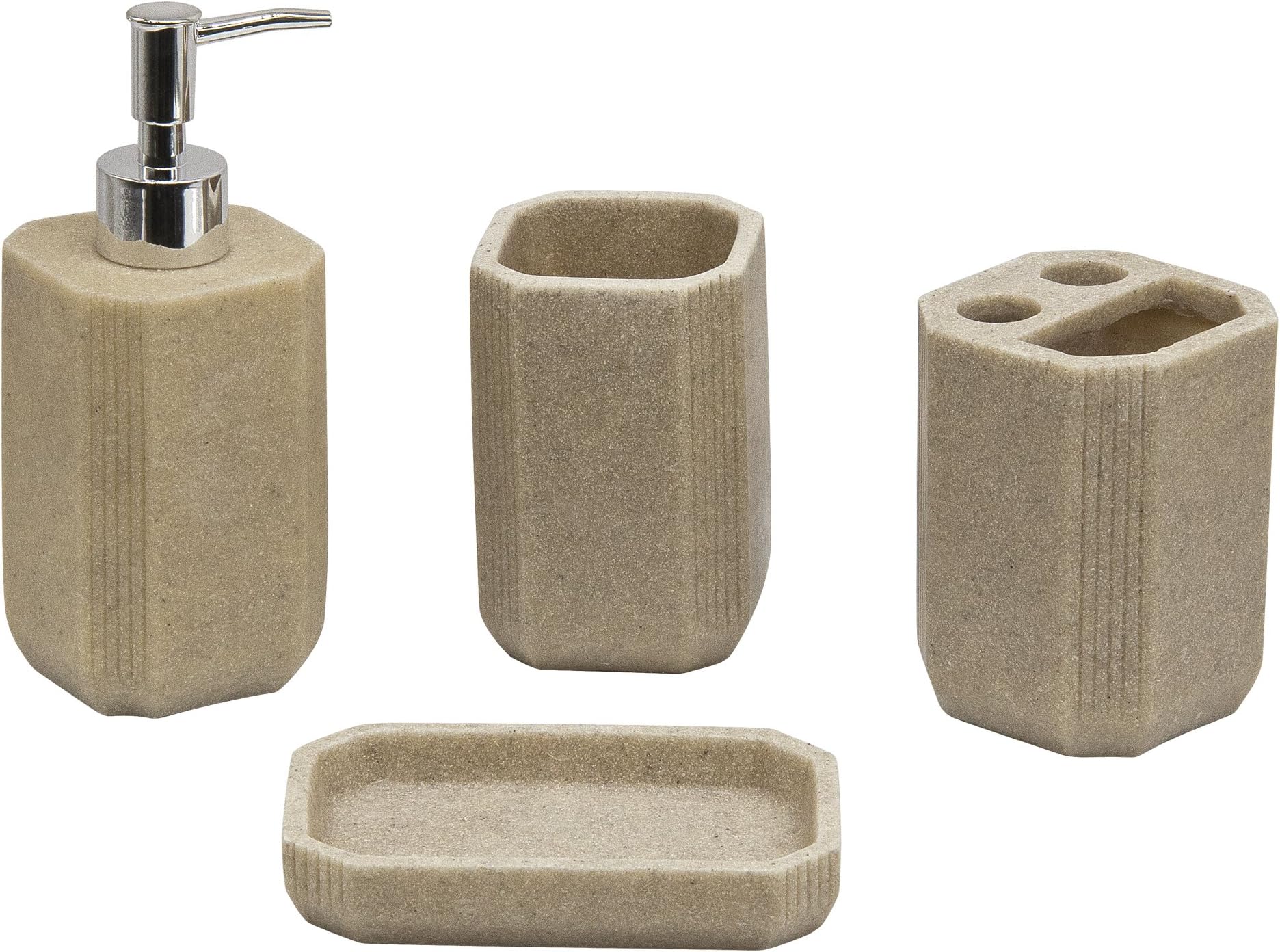 4pc Bathroom Accessories Set - Toothbrush Holder, Soap Dish, Soap/Lotion Dispenser, Tumbler, Cream