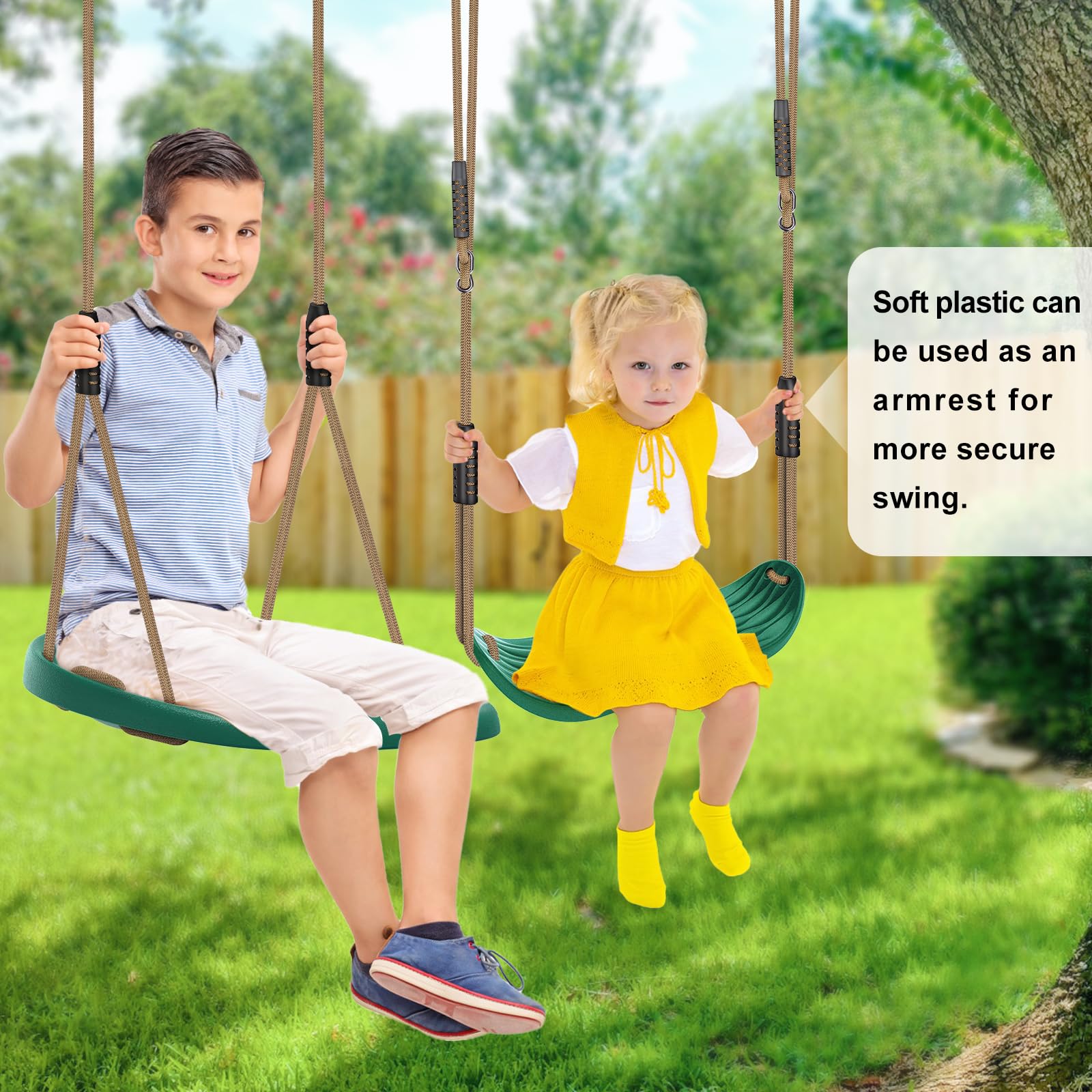 SELEWARE Paquete de 2 Asientos de Columpio de plástico Resistente con Cuerda Ajustable y conexión rápida, Accesorios de Repuesto para niños y Adultos, Columpio de árbol de Patio Trasero para