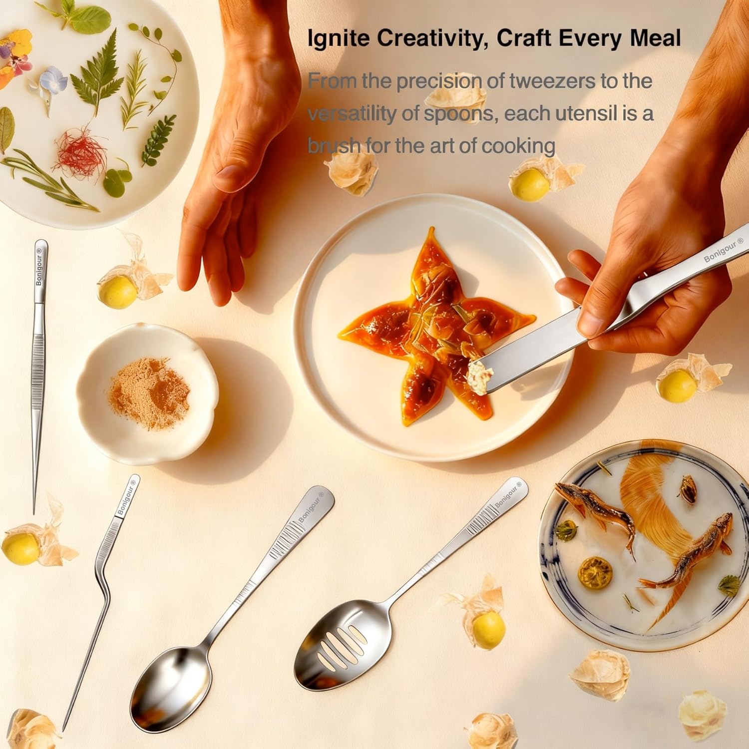 Plating Tool Culinary Set, 6 Piece Professional Chef Plating Tools Kit, Chef Plating Utensils, Spatula, Tweezers for Modernist Cuisine Food Art, Black, Cooking Utensils (Silver)