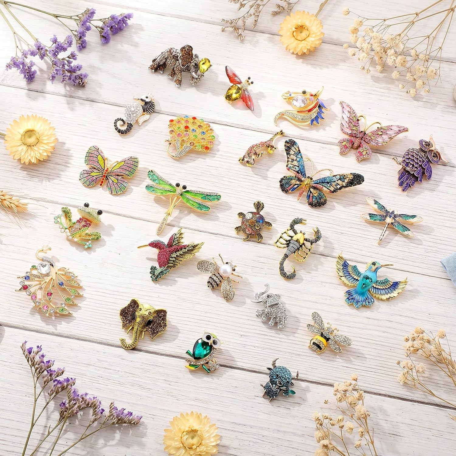 24 Pcs Vintage Animal Brooch Women Brooches Bulk Set Rhinestone Pin Crystal Brooch for Women Girls