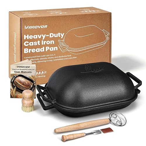 Heavy-Duty Pre-Seasoned Cast Iron Bread Pan, Same as the challenger Bread Pan Cast Iron with Lid, For Homemade Breadmaking, Cloche Inverted Dutch Oven Set for Baking, 15 Lbs Heavy Duty, Non-stick