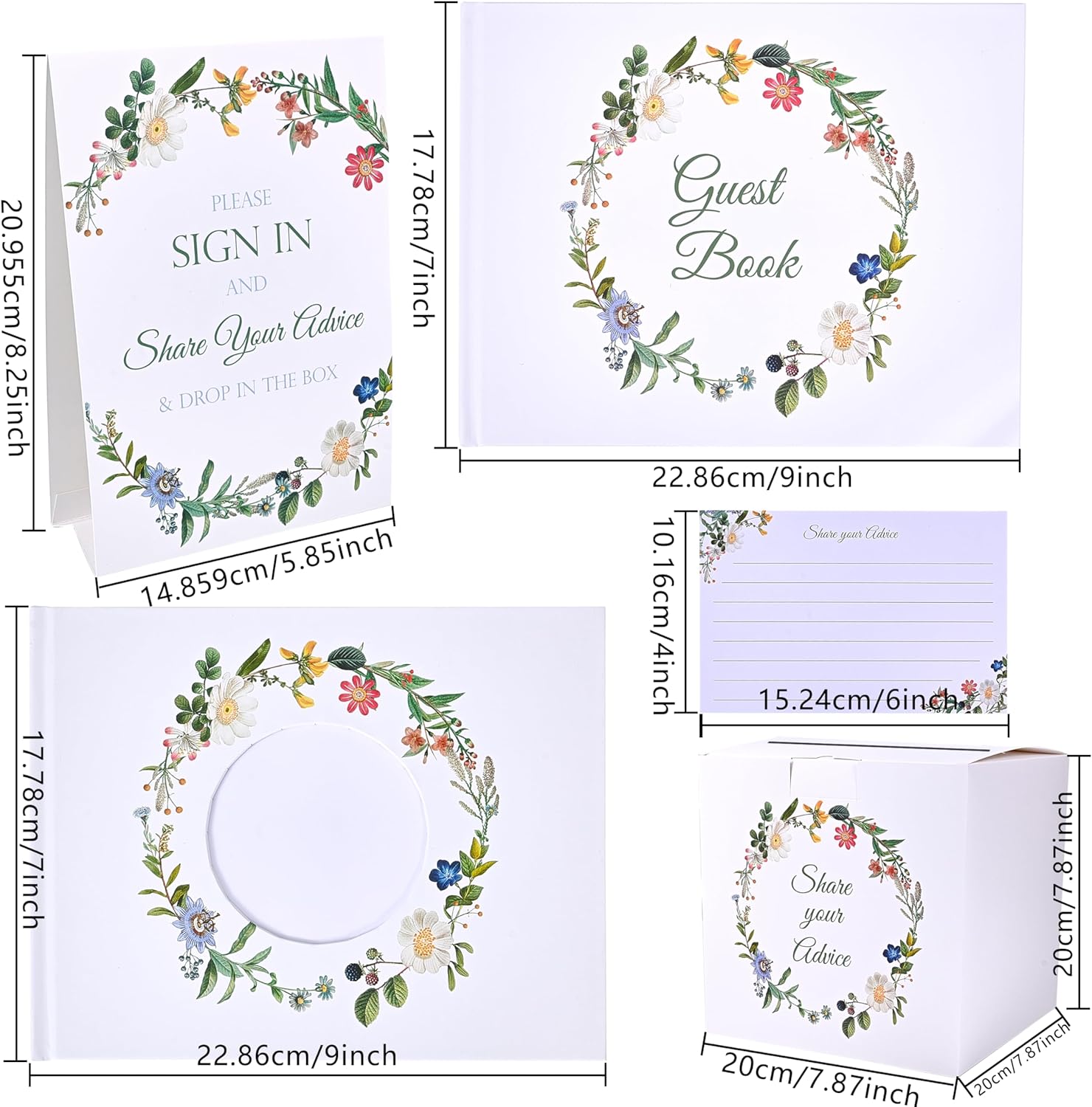 All-in-One Wedding Guest Book Set with Photo Album, Advice Cards, Drop Box, Table Sign, Pen & Holder – Wedding Guest Book for Polaroid Pictures – Elegant Floral Wedding Keepsake Kit