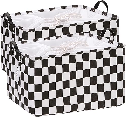 Hinwo Paquete de 2 cestas de almacenamiento de tela de lona extragrande con asas, 70 L18.5 galones, caja plegable, ropa, juguetes, organizador de