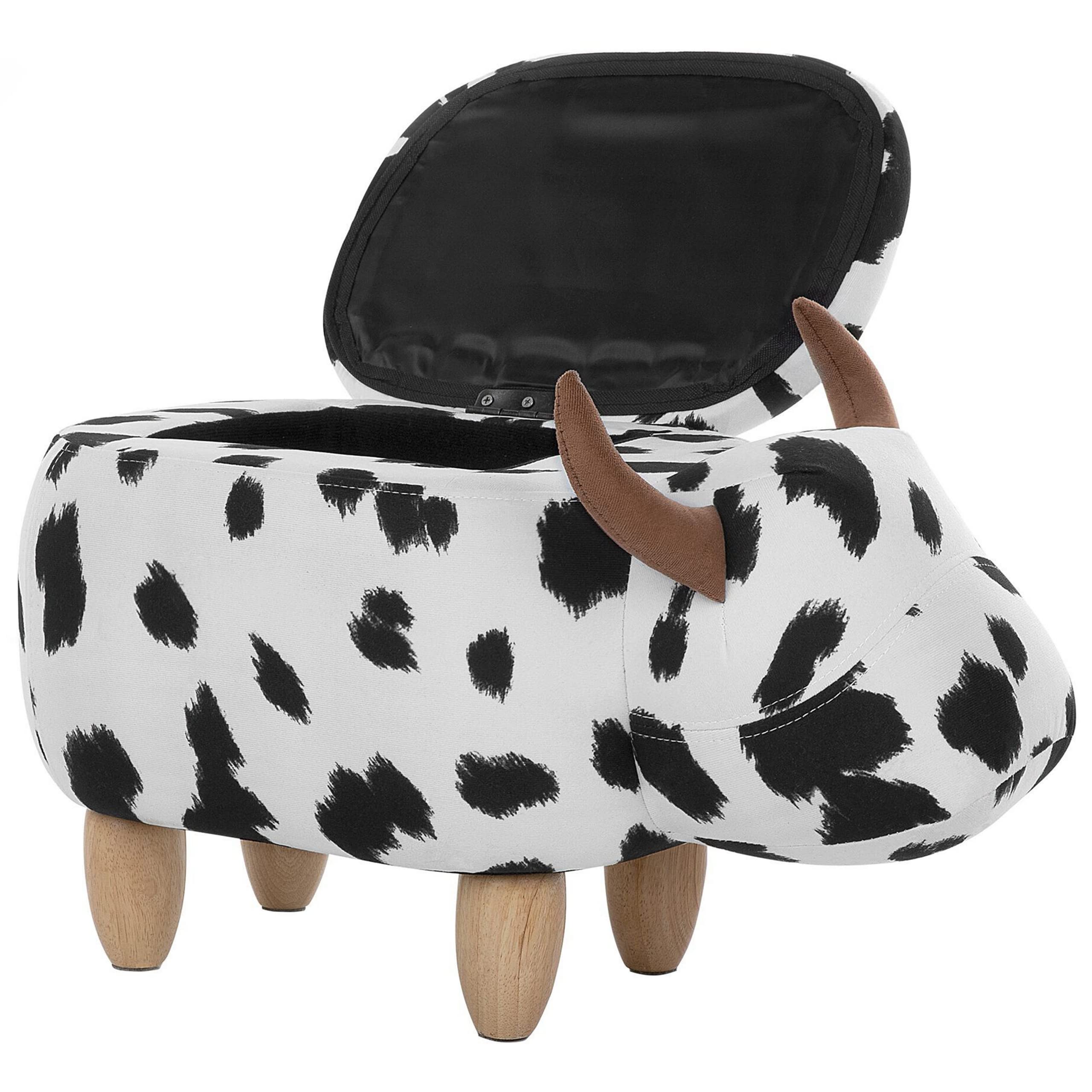 Beliani Tierhocker Kuh Kinderhocker Fußhocker Deko Hocker für Kinderzimmer mit Deckel Schwarz-Weiß Polsterbezug Cow