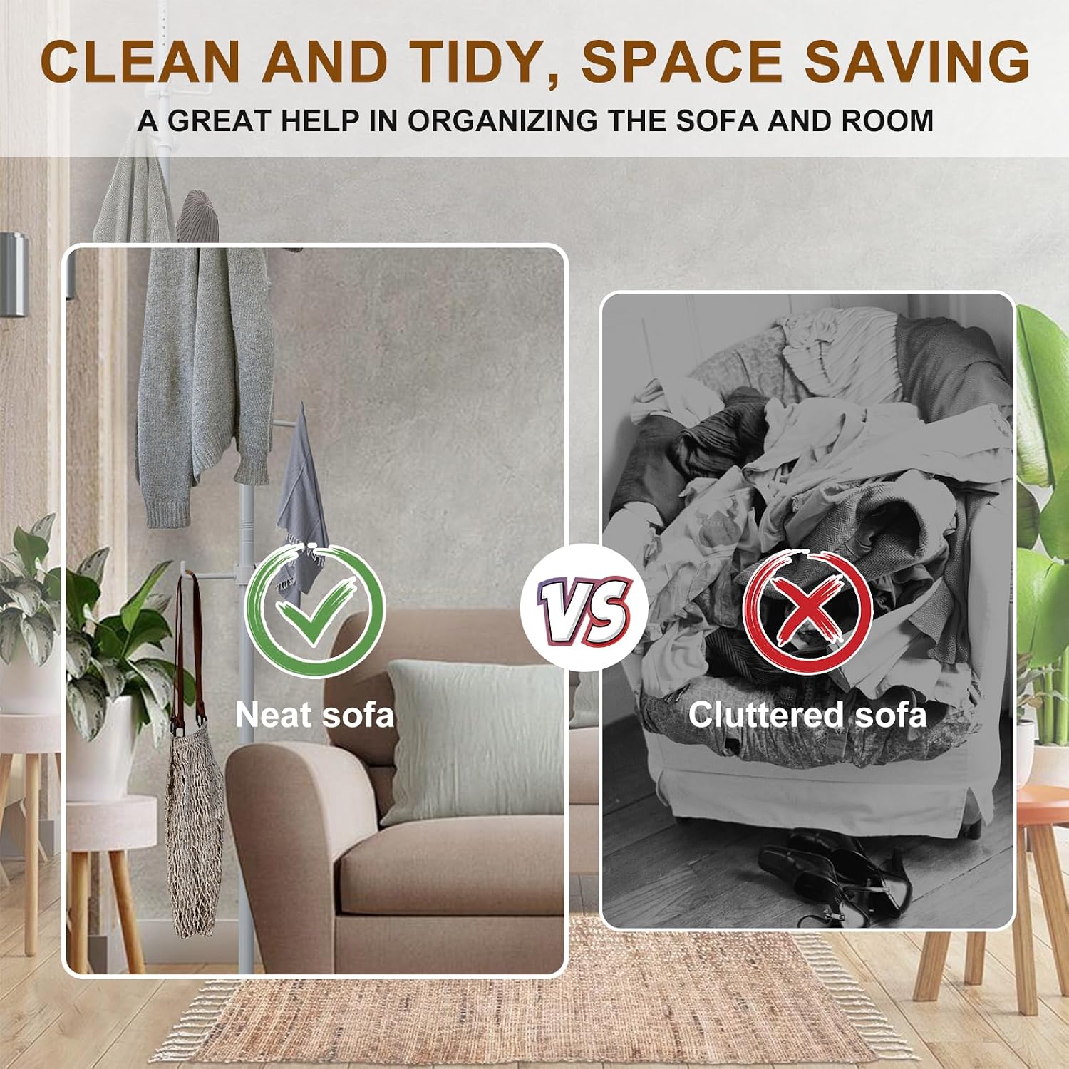 BeBecome Coat Rack, Telescopic Free-Standing Clothes rack for Hanging Clothes, 70" - 125" Adjustable Floor to Ceiling Heavy Duty Garment clothing Rack, for Clothes Coats Easy to Assemble White