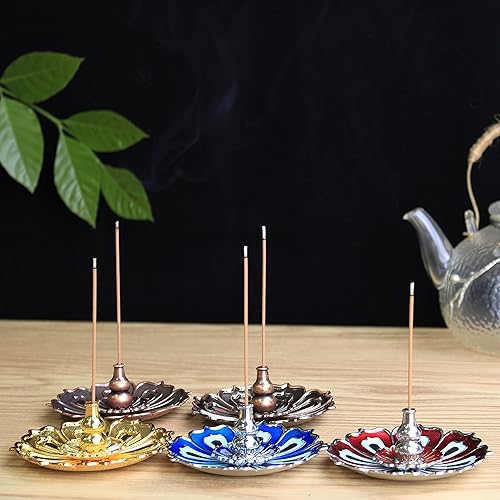 Miniatura 5 de VUFUL Soporte de incienso para varillas de incienso y bobinas de incienso, esmalte y molienda, aleación de aluminio chapado en 5 veces, ideal para