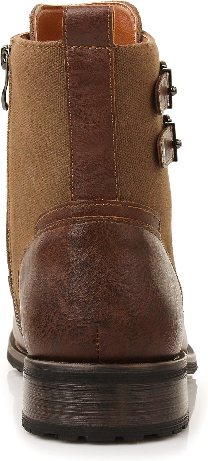 Polar Fox Men's Plain-Toe Ankle Boots - Vegan Leather & Suede, Lace-Up With Side Zipper, Brown Size 12 - View #6
