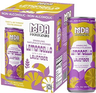 MODA Mocktails Non-Alcoholic Sparkling Lemoncello with a Hint of Lavender | Alcohol-Free Refreshing Party Beverage | 24 Pack/12 fl oz Cans