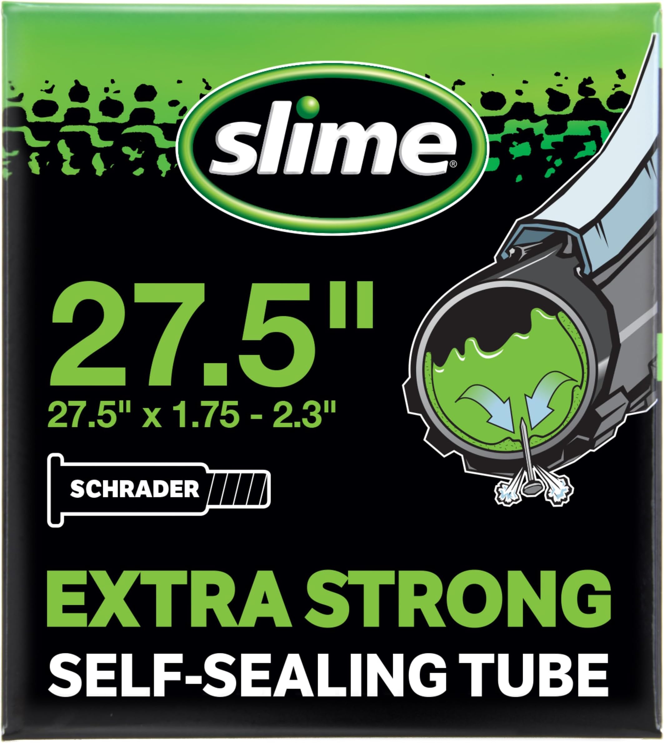 Slime 27.5 Inch Shrader Valve Extra Strong Self-Sealing Tire Inner Tube 27.5”/650b X 2.0 to 2.4 Inches