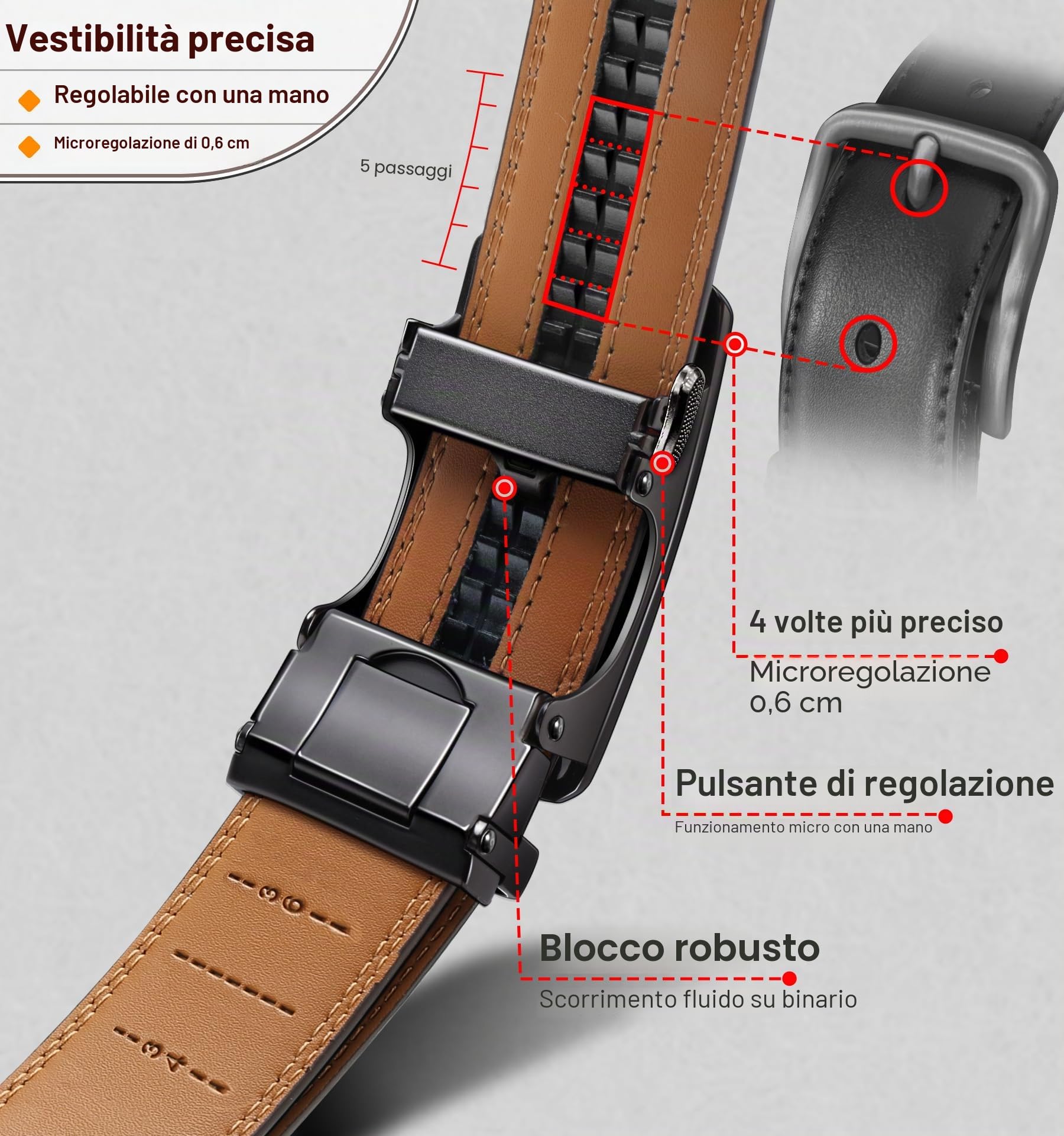 KEMISANT Cintura Uomo 2 Pezzi, Cintura Uomo Pelle Cricchetto Automatica Fibbia 35mm,Trim Regolabile per Adattars