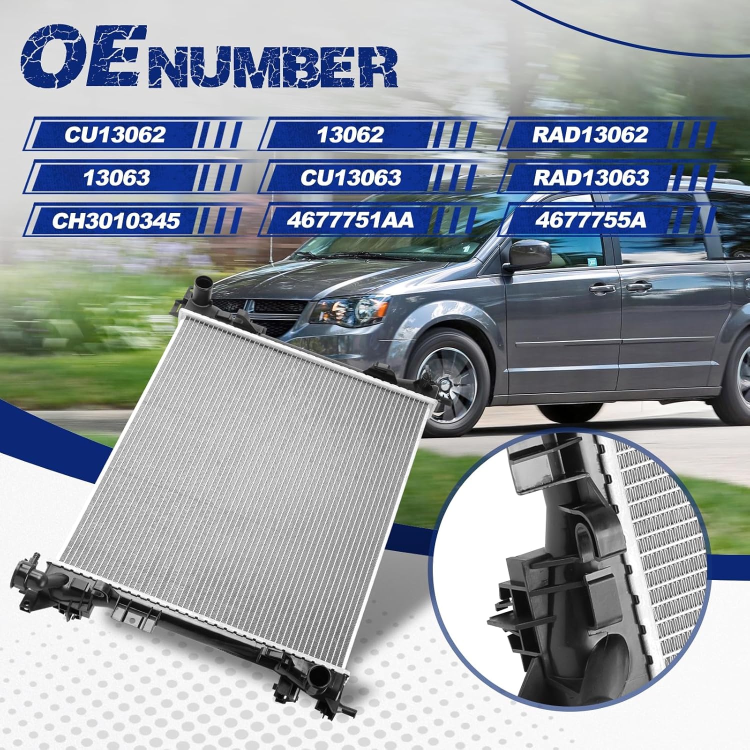 Engine Coolant Radiator, Fit for Dodge Grand Caravan 2008-2020, Fit for Chrysler Town & Country 2008-2016, Fit for Ram C/V 2012-2015, Fit for VW Routan 2009-2014, OE CU13062, 13062, RAD13062