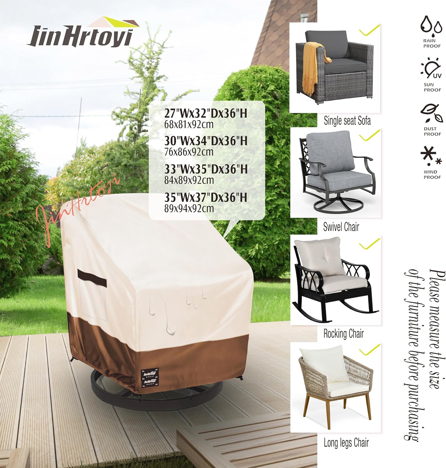 Outdoor Chair Covers 2 Pack, (30W x34D x38H inches)100% Waterproof Heavy Duty Patio Furniture Covers ,Outdoor Furniture Covers Waterproof for Patio Chair Covers,Beige&brown - Image 3