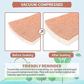 HOMERHYME Natural Dish Sponge 24 Pack, Non-Scratch Scrub Sponge, Eco Multipurpose Kitchen Sisal Fiber Cellulose Sponge, Odor-Less Dual-Sided for Dish Washing & Household Cleaning