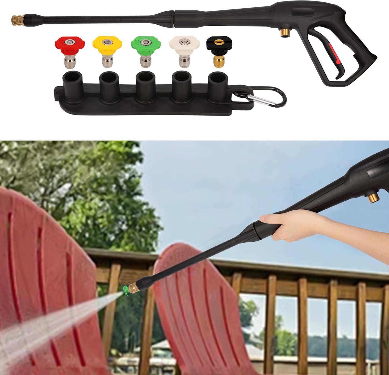High Pressure Washer Spray Gun kit with Jet Wand and 5 Spray Nozzle Tips, Compatible with for Karcher, Ryobi, Powerstroke Pressure Washer- 2000 PSI MAX