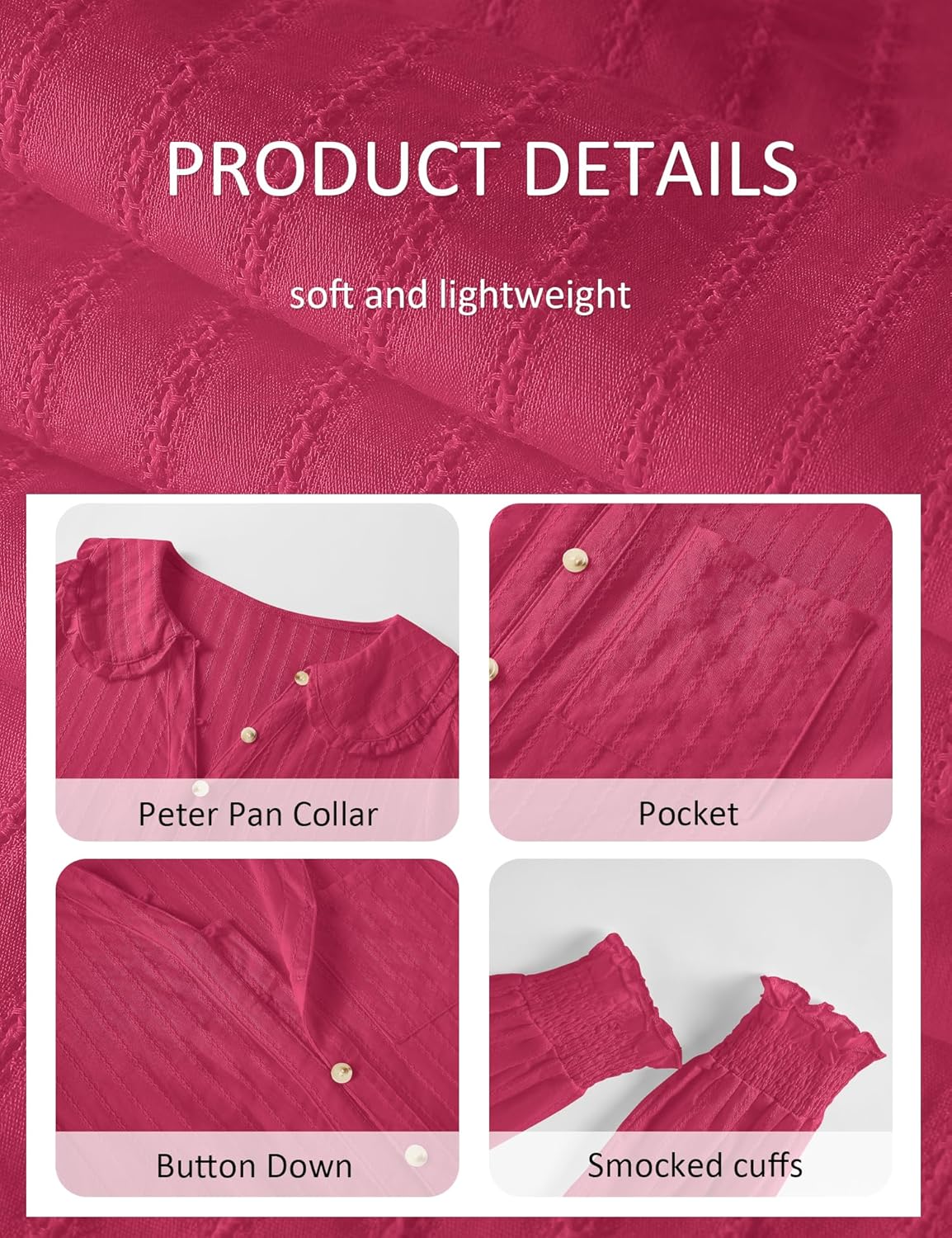 LOMON 100% Cotton Blouses for Women Button Down Shirts Cute Collared Shirt Casual Long Sleeve Tops Work Clothes - Image 4