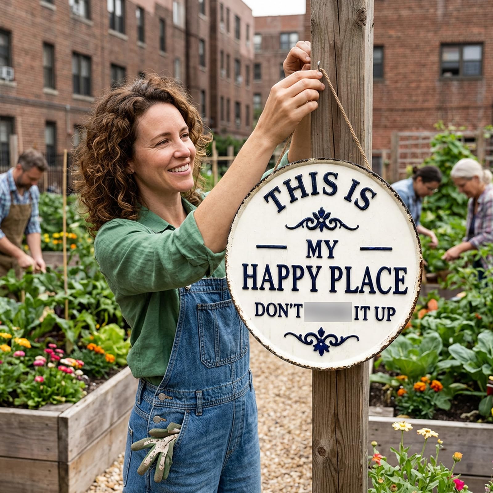 This Is My Happy Place Sign, Funny Garden Signs for Outdoor Spaces, Welcome Sign for Garden Fences and Patio Areas, Vintage Round Metal Sign for Home Decor and Farmhouse Style