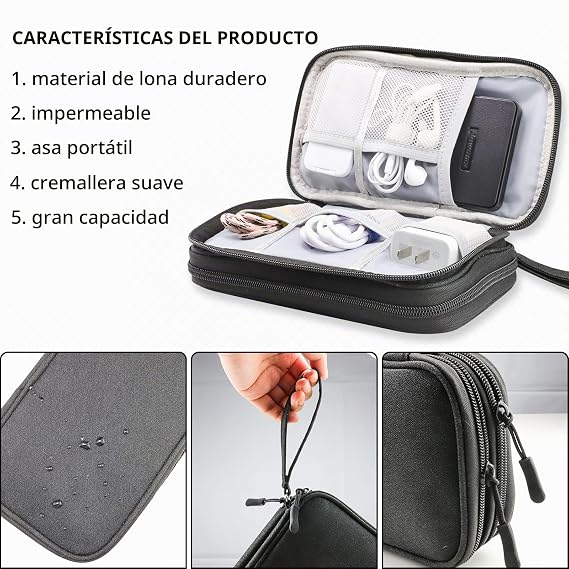 Teskyer Organizer Cables Travel, Waterproof, Electronics Accessories Bag Organizer, Travel Accessories, Black